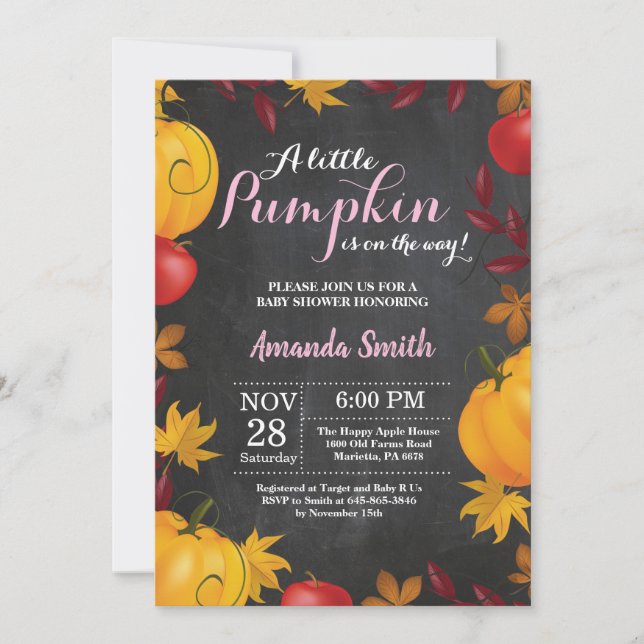 Citrouille Automne Baby shower fille invitation Ch (Devant)
