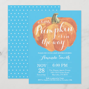 Citrouille  Automne Baby shower Invitation Bleu