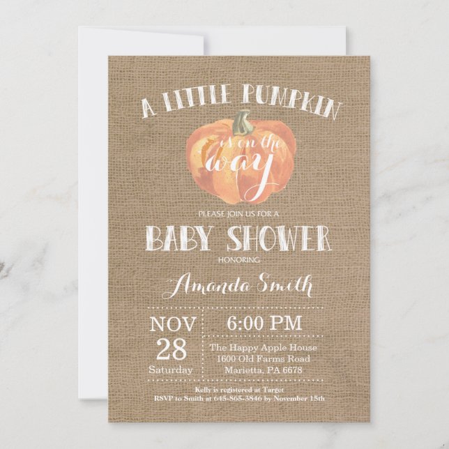 Citrouille Automne Baby shower Invitation Burlap (Devant)
