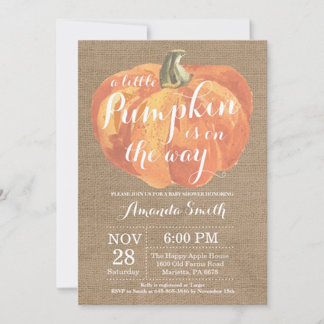 Citrouille Automne Baby shower Invitation Burlap (Devant)