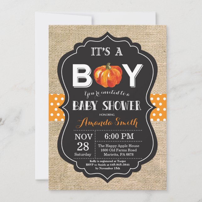 Citrouille Automne Baby shower Invitation Carte Bu (Devant)