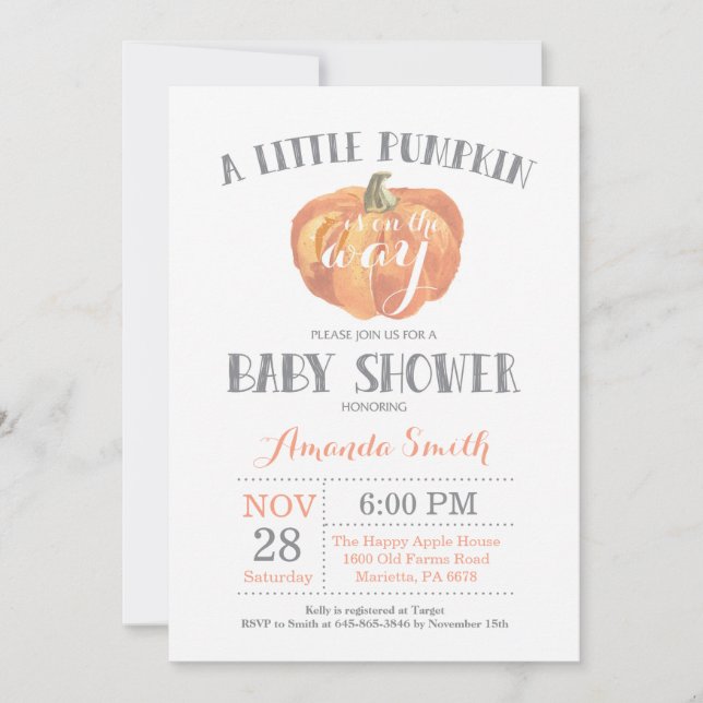 Citrouille Automne Baby shower Invitation Orange G (Devant)