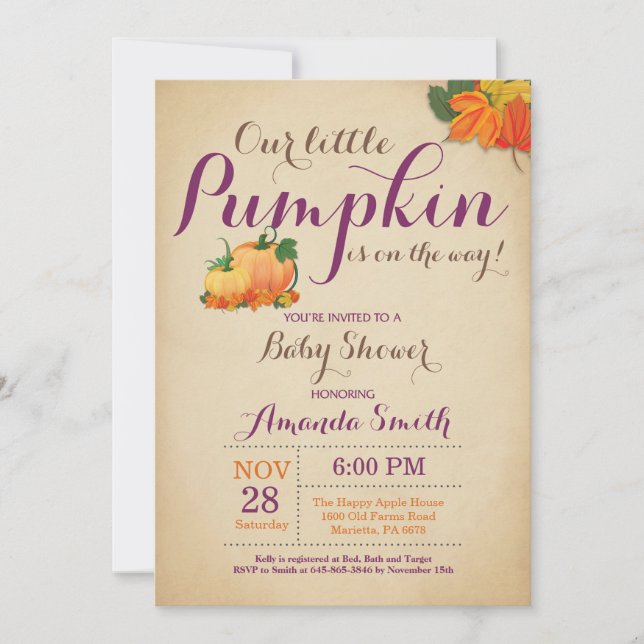Citrouille Automne Baby shower Invitation Orange P (Devant)