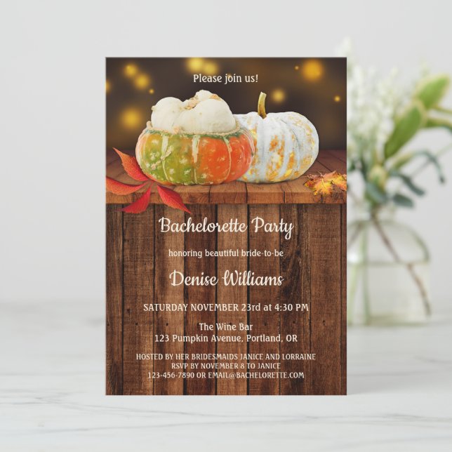 Citrouille Automne Bachelorette Fête Invitation (Debout devant)