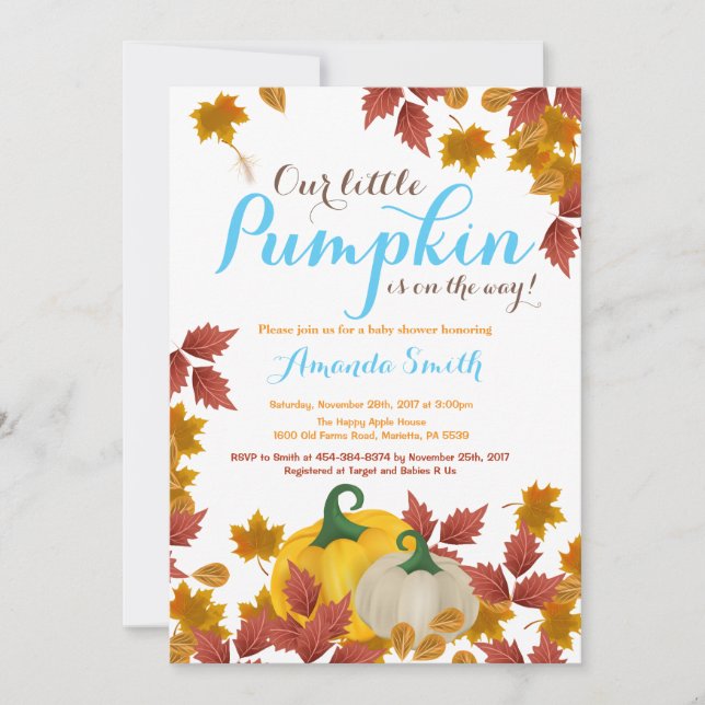Citrouille Automne Blue Boy Baby shower invitation (Devant)