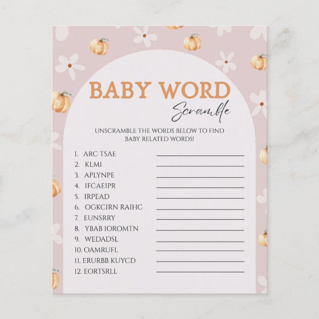 Citrouille Automne Daisy Baby shower Word Scramble (Devant)