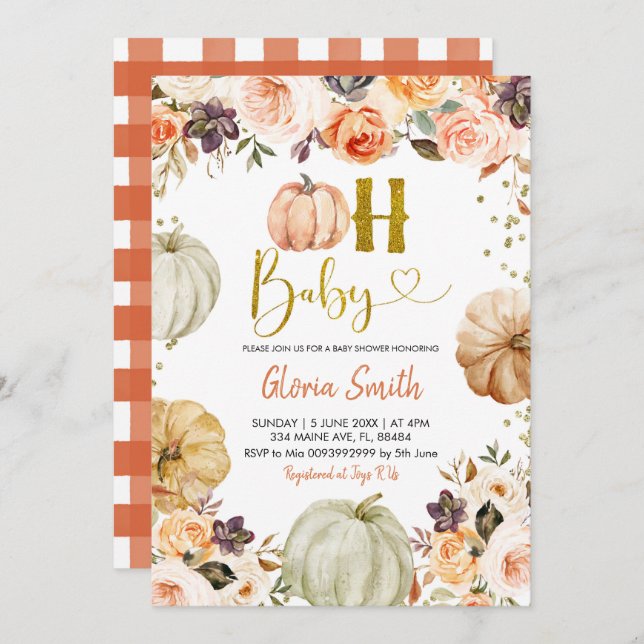 Citrouille Automne Oh Baby Baby shower Invitation (Devant / Derrière)