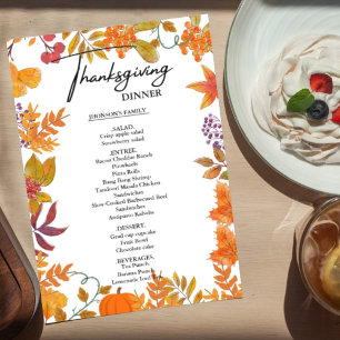 Citrouille Automne Thanksgiving Dîner Menu