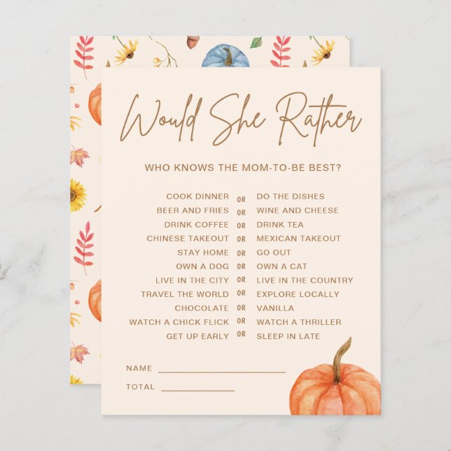 Citrouille Automne Voudrait-Elle Plutôt Baby showe (Devant / Derrière)