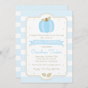 Citrouille Baby Boy Shower Invitation - Blue Strip