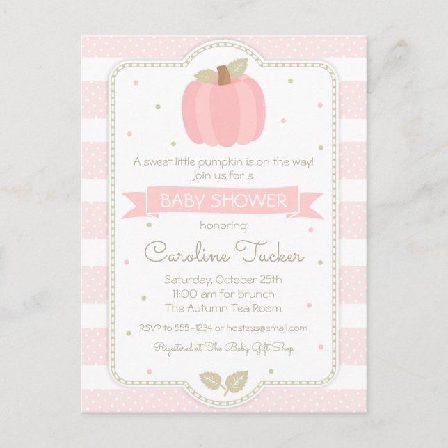 Citrouille Baby Girl Baby shower rose Invitation (Devant)