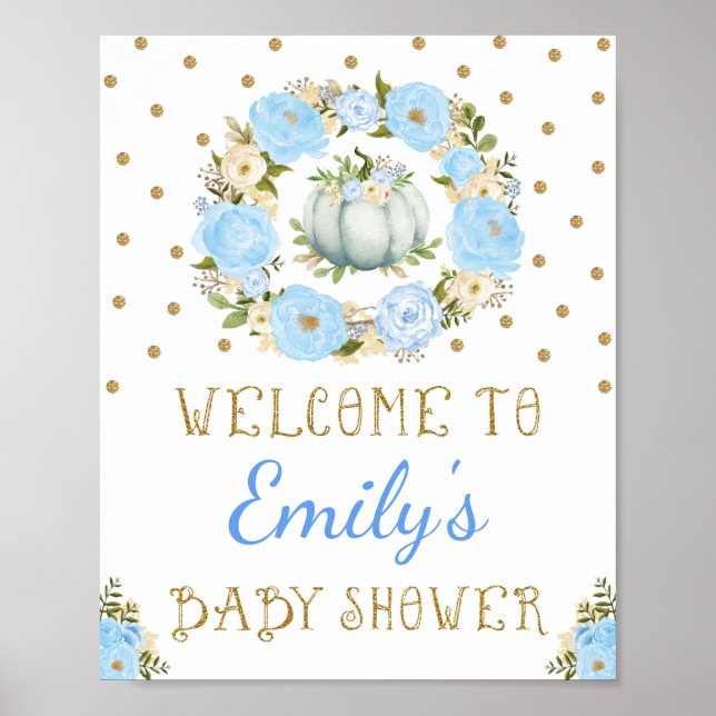 Citrouille Baby shower Affiche de bienvenue Floral (Devant)