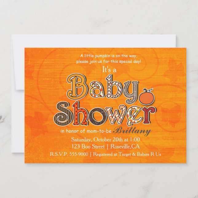 Citrouille Baby shower Automne Automne Invitations (Devant)