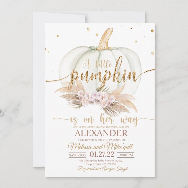 Citrouille Baby shower Invitation Boho pampas bohè (Devant)