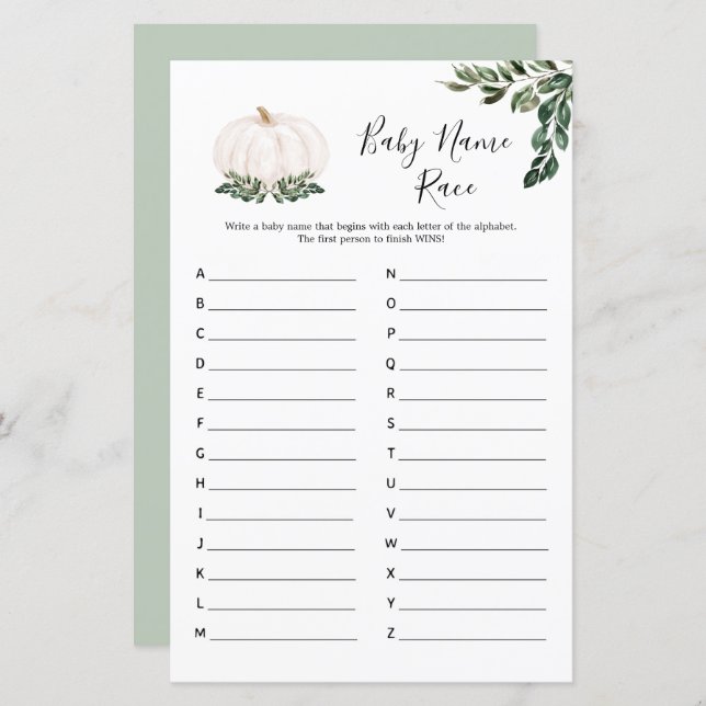 Citrouille Bébé Blancs Nom Course Cartes de jeu (Devant / Derrière)