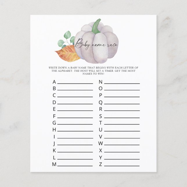 Citrouille blanc - Baby name race jeu (Devant)