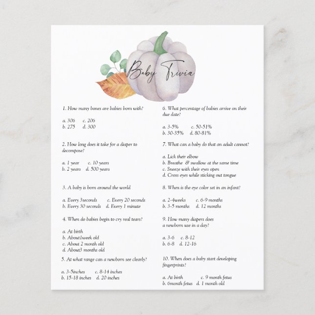 Citrouille blanc - Bébé Trivia | Jeu Baby shower (Devant)