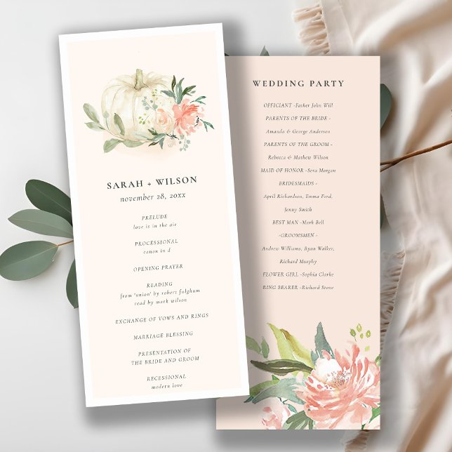 Citrouille blanc Blush Flora Mariage programme de  (Créateur téléchargé)