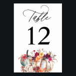 Citrouille blanc Chute Florale Numéro de table<br><div class="desc">Habillez vos tables de mariage ou de fête avec votre carte de numéro de tableau floral de chute de Citrouille blanc.</div>