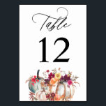 Citrouille blanc Chute Florale Numéro de table<br><div class="desc">Habillez vos tables de mariage ou de fête avec votre carte de numéro de tableau floral de chute de Citrouille blanc.</div>