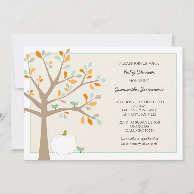Citrouille blanc chute invitations baby showers (Devant)