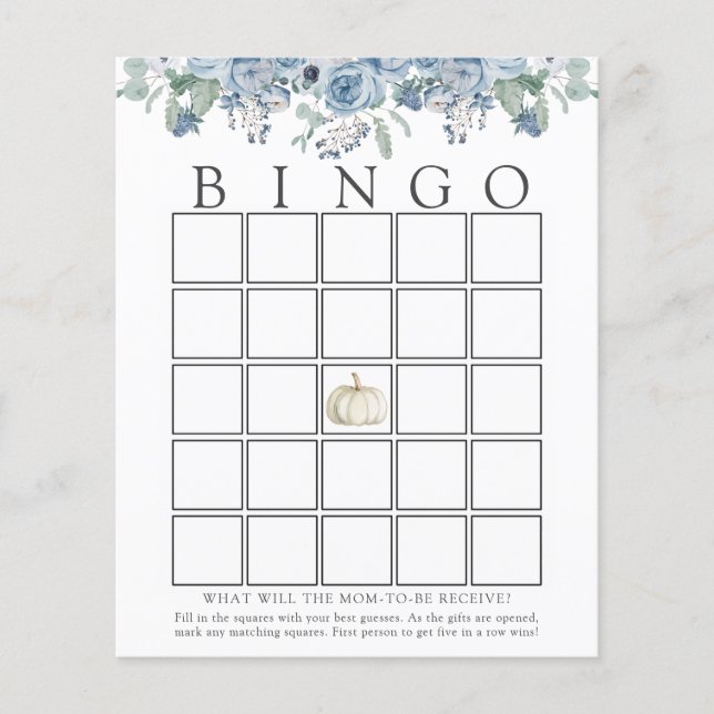 Citrouille blanc et Blue Floral Baby Game Card (Devant)