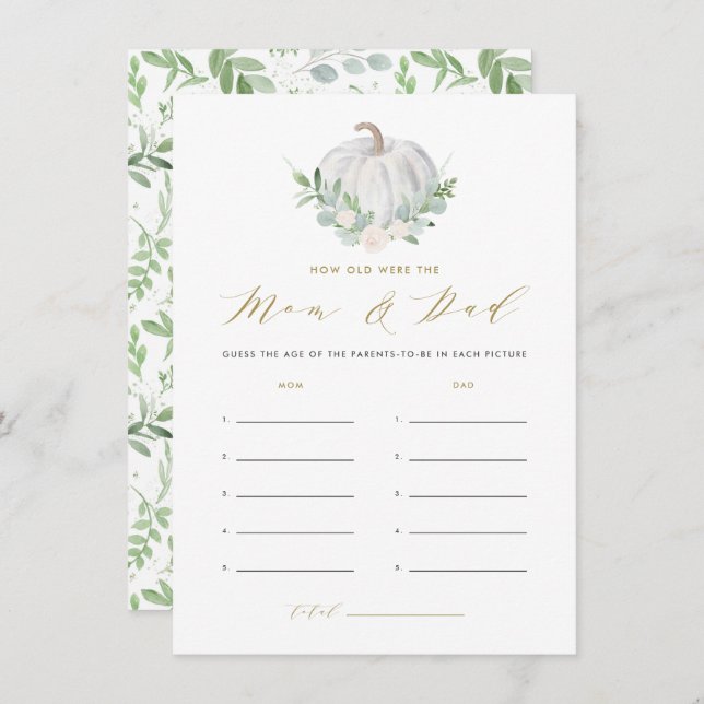 Citrouille blanc Quel âge la carte mère et papa (Devant / Derrière)