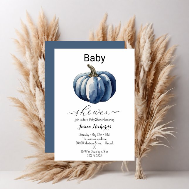 Citrouille Bleu Automne Boy Baby shower Invitation (Créateur téléchargé)