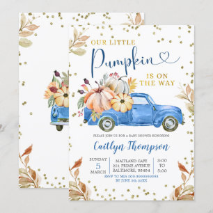 Citrouille bleu Baby shower de camion Invitation