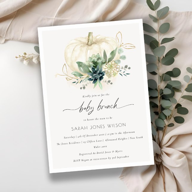 Citrouille bleu Succulent Bébé Brunch Invitation d (Créateur téléchargé)