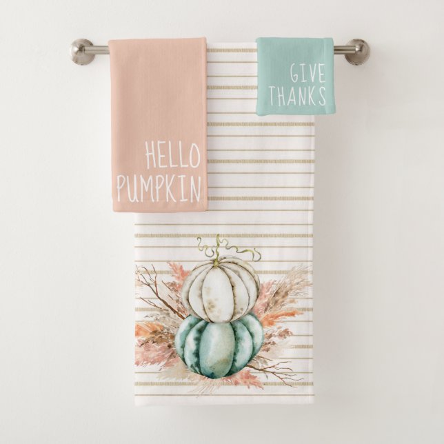 Citrouille Boho herbe de pampas Rayures Campagne F (En situation)