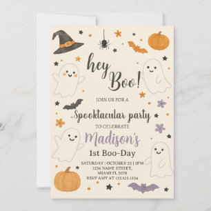 Citrouille Boo 1er Anniversaire Invitation Hey B