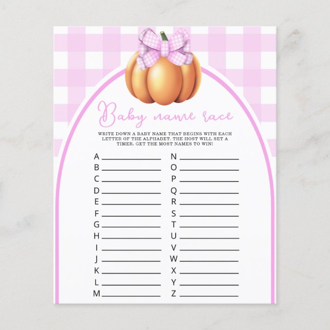 Citrouille bow baby shower Baby name race jeu (Devant)