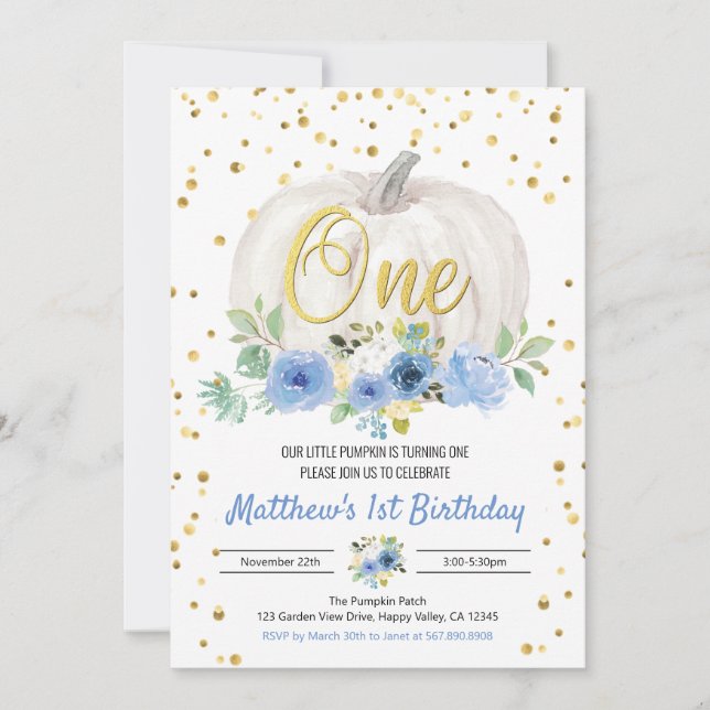 Citrouille Boy 1er Anniversaire Fête rose Invitati (Devant)