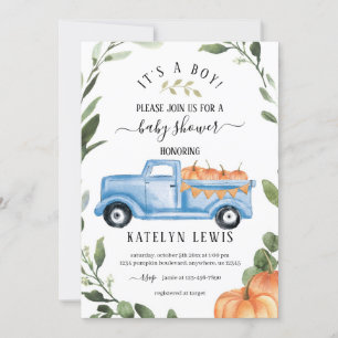Citrouille Boy Baby shower Invitation avec camion