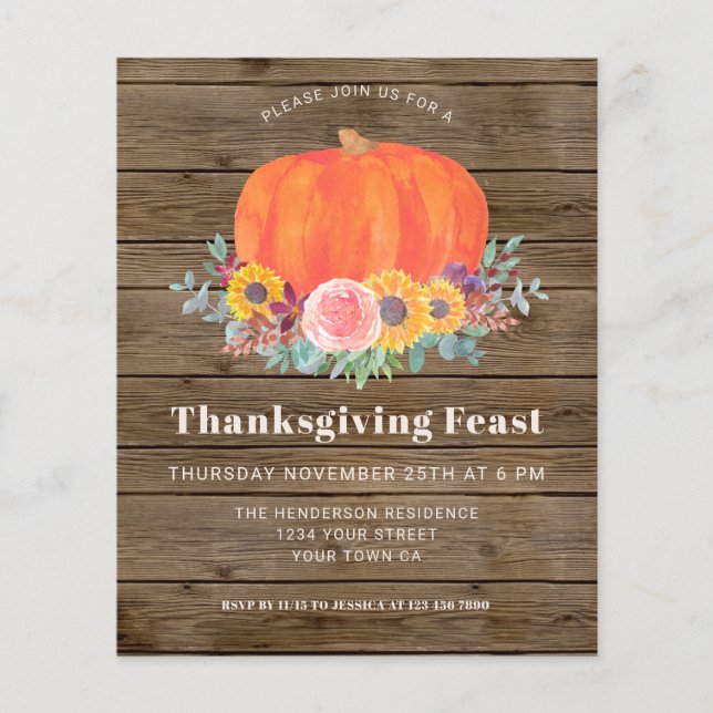 Citrouille Budget Barn Wood Thanksgiving Invitatio (Devant)