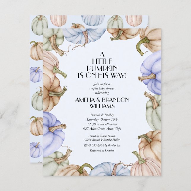 Citrouille Budget Boy Baby Shower Invitations (Devant / Derrière)