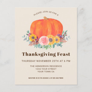 Citrouille Budget Thanksgiving Diner Invitation