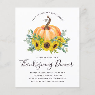 Citrouille Budget Thanksgiving Diner Invitation