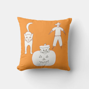 Citrouille Chat Scarecrow Coussin d'Halloween