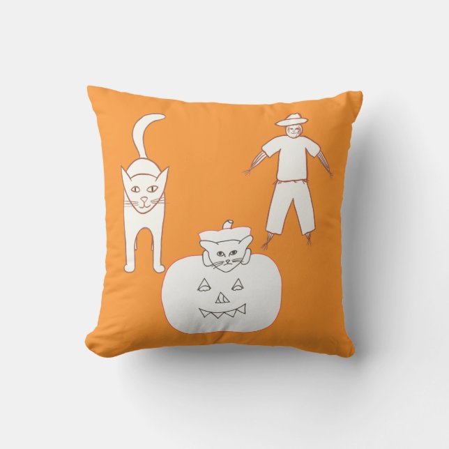 Citrouille Chat Scarecrow Coussin d'Halloween (Recto)
