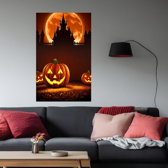 Citrouille, château et lune | AI Art Poster (Créateur téléchargé)