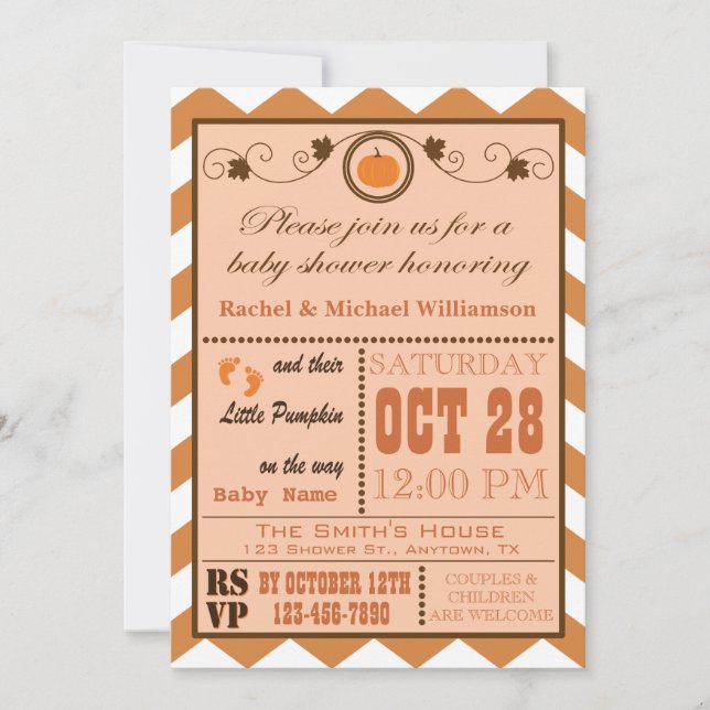 Citrouille Chevron Motif Baby shower Invitation (Devant)