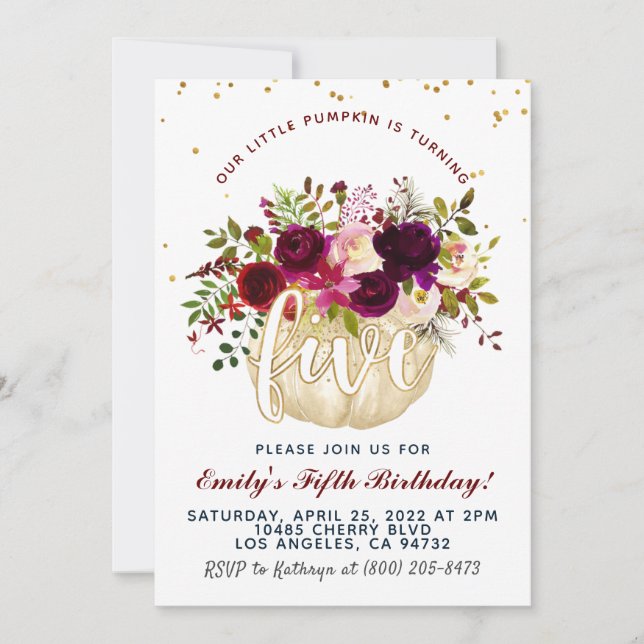 Citrouille cinquième anniversaire Invitation (Devant)