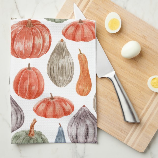 Citrouille Collection Aquarelle Serviette de cuisi (Quart Plié)