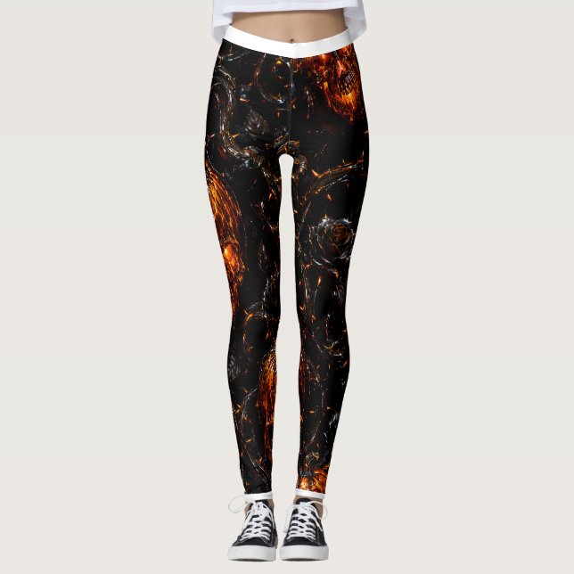 Citrouille Crâne Vigne Inférnale Leggings d'Hallow (Devant)