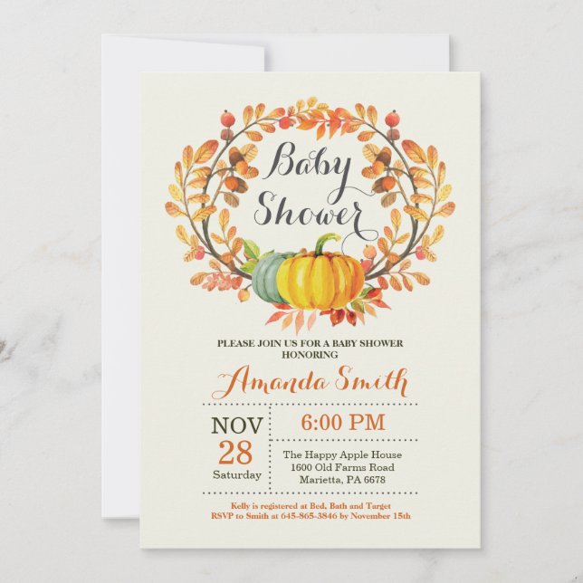 Citrouille d'automne Baby shower Invitation carte (Devant)