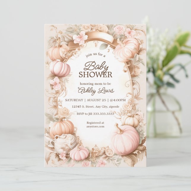 Citrouille d'automne baby shower invitation vintag (Debout devant)