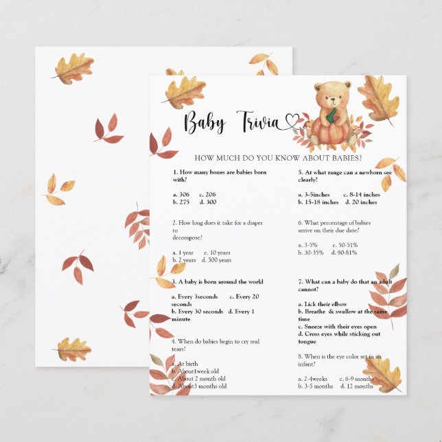 Citrouille d'automne - Bébé Quiz | Jeu de Baby Sho (Devant / Derrière)