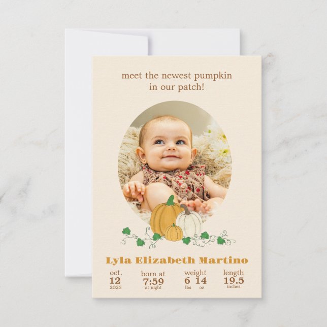 Citrouille d'automne Faire-part de naissance (Devant)